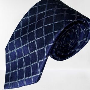 DKNY Silk Tie Navy Blue & White Plaid 60"L x 3"W